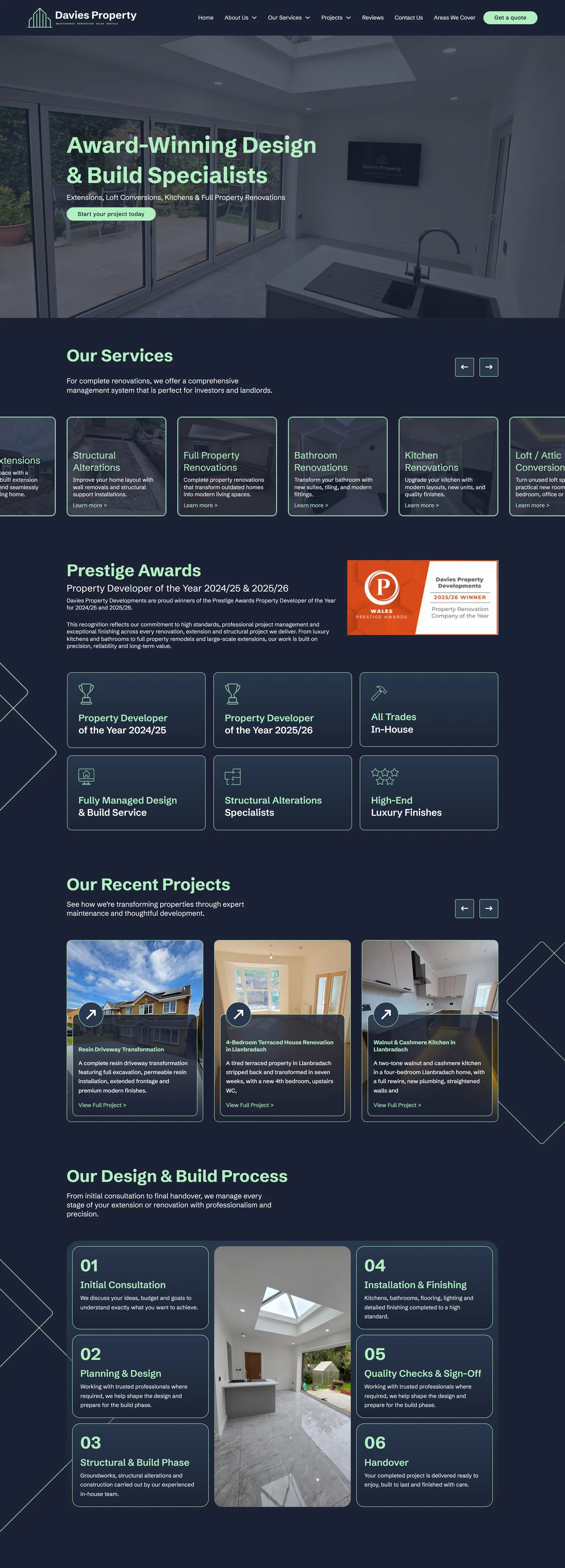 Davies Property Development website on a desktop screen