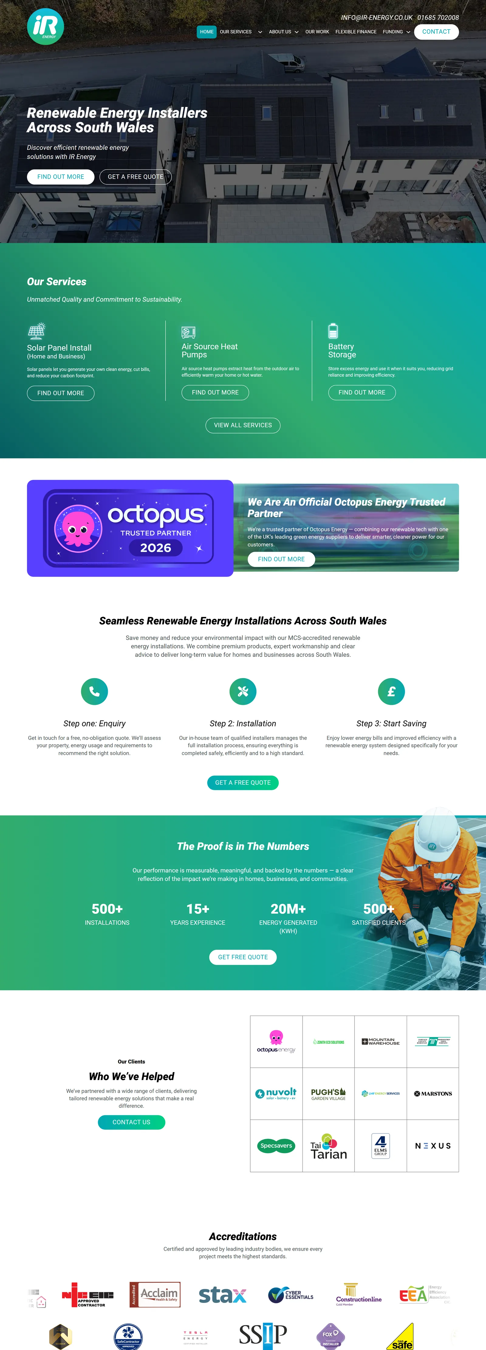 IR Energy website on a desktop screen